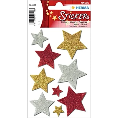Abbildung von 10 x HERMA Schmucketiketten Magic Weihnachten Bunte Sterne Glittery VE