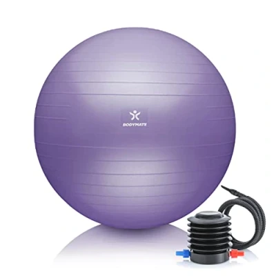Abbildung von BODYMATE Gymnastikball Sitzball Trainingsball mit GRATIS E Book inkl. Luft Pumpe, Ball für Fitness, Yoga, Gymnastik, Core Training, starken Rücken als Büro Stuhl French Lavender 55cm