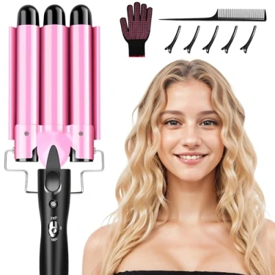 Abbildung von DazSpirit 3 Fässer Welleneisen 25 mm für Große Lockenwickler, Haare mit einstellbarer Temperatur, Lockenstab Lange/kurze Haare, Stylen