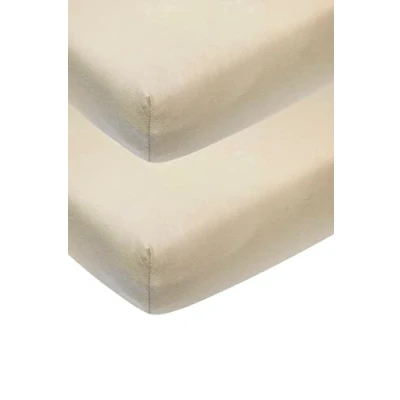 Abbildung von Meyco Baby Uni Spannbettlaken 2er Pack für das Kinderbett (Bettlaken mit weicher Jersey Qualität, aus 100% Baumwolle, perfekte Passform durch Rundum Gummizug, Maße: 70 x 140 cm), Sand
