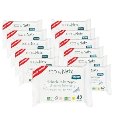 Abbildung von Eco by Naty Parfümfreies feuchtes Toilettenpapier 100% Wasser kompostierbare und pflanzliche Tücher, chemikalienfreies hypoallergenes für empfindliche Haut (12 x 42 I 504 Stück)