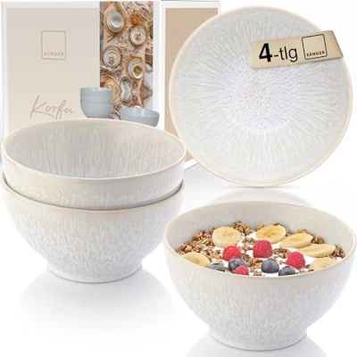 Abbildung von SÄNGER Tafelservice Korfu Geschirrset (4 tlg), 4 Personen, Steingut, Creme Farben mit Sandiger Maserung, Handmade, Premium Collection