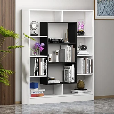 Abbildung von Homidea Venus Bücherregal Standregal Büroregal Raumtieler für Wohnzimmer/Büro in modernem Design (Weiß/Schwarz)