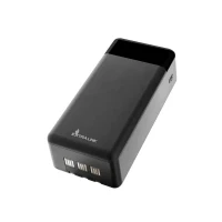 Abbildung von Powerbank Ladegerät 30000 mAh 3 Kabel für Verschiedene Steckertypen (USB C Micro USB outputs) Doppelte LED Taschenlampe Lithium Polymer Akku Externe Handyakku schwarz