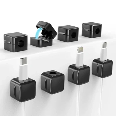 Abbildung von TiMOVO Magnetische Kabelclips, 8 Stück Kable Organizer mit Starkem Kleber unter dem Schreibtisch Kabelmanagement, Kleiner Drahthalter für Home Office Küche Auto Nachttisch, Schwarz