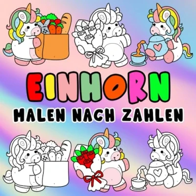 Abbildung von Einfach &amp; Groß: Einhorn Malen nach Zahlen für Kinder im Alter von 4 8 Jahren: Eine Vielzahl Illustrationen mit niedlichen Aktivitäten