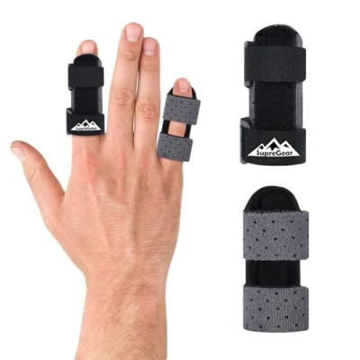Abbildung von supregear Fingerschienen, 2 Stück Verstellbare Fingerstütze, Bequemer Finger Stabilisator für Gebrochene, Verstauchte, Arthritis, Sehnenentzündung und Geschwollene Finger, Dunkelgrau