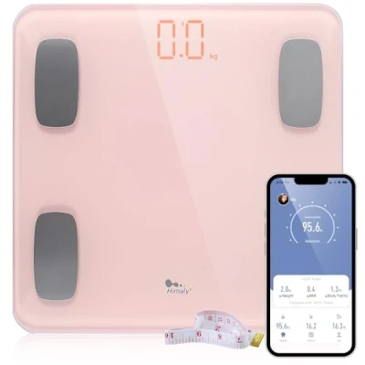 Abbildung von himaly Körperfettwaage, kompatibel Personenwaage mit App, Smart Digitale Waage für Körperfett, Knochengewicht, Körpergewicht, Muskelmasse, viszerales Fett, Körperwasser, BMI (Rosa)