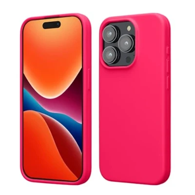 Abbildung von kwmobile Hülle für das iPhone 15 Pro Silikon Handy Case stoßfeste Handyhülle mit weicher Oberfläche Neon Pink