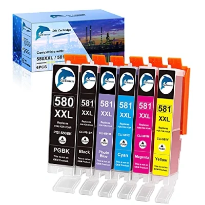 Abbildung von GoToners XXL Druckerpatronen Kompatibel für Canon PGI 580 CLI 581 Patronen Pixma TS8150 TS8151 TS8152 TS8250 TS8251 TS8252 TS8350 TS8351 TS8352 TS9150 TS9155 (6er Pack inklusive 581XXL PB)