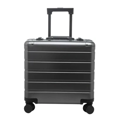 Abbildung von ALUMAXX 45194 Businesstrolley Gravity, Reisekoffer mit Overnight Fach, rausnehmbare Fächermappe und TSA Schloss, Aluminium Rollkoffer, Trolleykoffer 4 Rollen, Koffer ca. 44 x 42 22,5 cm, grau
