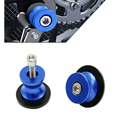 Abbildung von 2 Stücke Bobbins Motorrad Ständeraufnahme M8 Montageständer Racingadapter Aluminium 8mm Universal Schwingarmspule Schwinge Sliders Spulen für Kawasaki Honda BMW SUZUKI Ducati (blau)