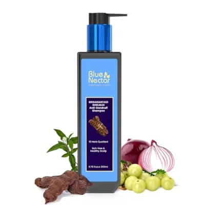 Abbildung von Blue Nectar Anti Dandruff and Healthy Scalp Hair Cleanser Shampoo with Bhringraj, Shikakai, Suitable for Colored Hair, Dry Frizzy (10 Herbs, 200 ml)