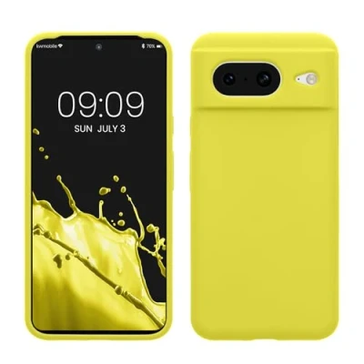 Abbildung von kwmobile Hülle kompatibel mit Google Pixel 8 Silikon Handy Case Handyhülle weiche Oberfläche kabelloses Laden Zitronengelb