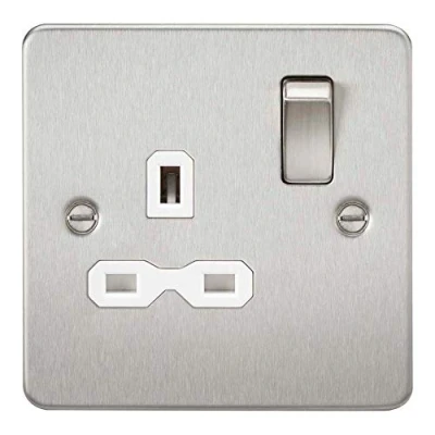 Abbildung von Knightsbridge FP7000BCW FPR7000 Schaltersteckdose, flache Blende, 13 A, 1 G, DP, 230 V, gebürstetes Chrom
