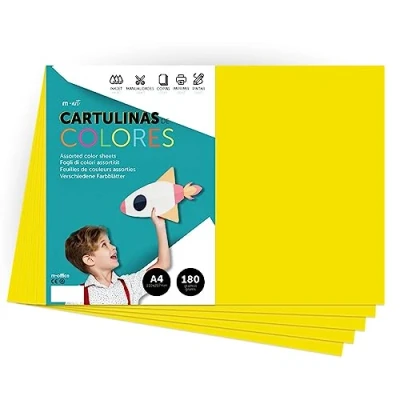 Abbildung von Farbiger Karton, A4, intensive Farben, 180 g, für Bastelarbeiten, Drucken Sie Ihre Dokumente und kreativen Designs, Farbfolien A4 · m office (25 Blatt, starkes Gelb)