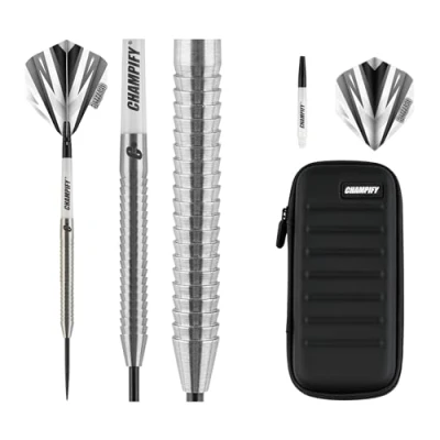 Abbildung von Champify NEU 23g 90% Tungsten Darts Set “Blizzard mit schwarzer Darttasche 3 Steeldarts 9 Schäften &amp; Flights Dart Zubehör Dartpfeile Metallspitze