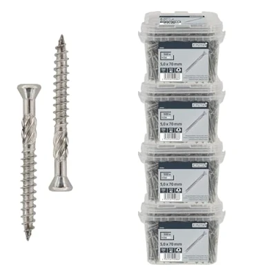 Abbildung von HELPMATE Terrassenschrauben 5x70 Edelstahl A2 Rostfrei 2000 Stück Dielenschrauben + T25 Bits Terrassendielen Schrauben für Außenbereich (Terrassenbau, Gartenhäuser, Bauholzkonstruktionen etc.)