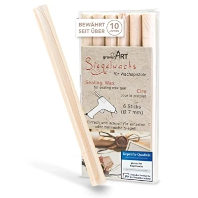 Abbildung von gravurART Siegelwachs flexibel für Wachspistole Stilvoll Briefe versiegeln mit dem 6er Pack Wachs Siegelstempel in Elfenbein perlmutt 7 mm