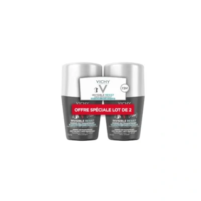 Abbildung von Vichy Herren Deodorant, Invisible Resist, Deodorant Roll On, mit langer Wirksamkeit, 72 h, gegen gelbe und weiße Flecken, geeignet für empfindliche Haut, 2 x 50 ml