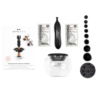 Abbildung von STYLPRO Elektrischer Make up Pinselreiniger &amp; Trockner Reinigt und trocknet gründlich in 30 Sekunden mit schonender Zentrifugaltechnik. Für alle Pinselgrößen geeignet, inkl. veganem Reiniger