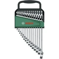 Abbildung von Bosch Ringmaulschlüssel Set 15 teilig (universeller Einsatz; hochwertig; aus Chrom Vanadium; hohes Drehmoment; Ring und Maulschlüssel; metrisch 6 19 mm; ergonomisch; praktischer Aufbewahrungsclip)
