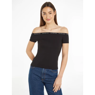 Abbildung von Calvin Klein Jeans LOGO Elastic Bardot TOP Tshirt print, Damen, Größe: XXS, Black