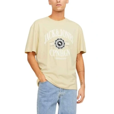 Abbildung von Jack &amp; Jones Jorlucca Branding CREW NECK Tshirt print, Herren, Größe: Large, Italian straw