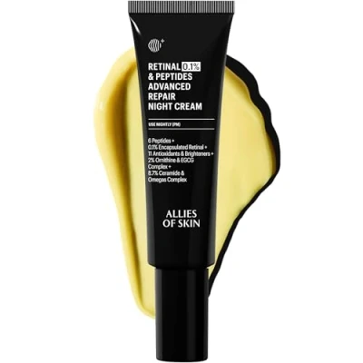 Abbildung von Allies of Skin Retinal 0.1% Peptides Repair Night Cream with Patented Encapsulated Retinal, 6 Peptides, 2% Ornithine &amp; EGCG Complex, 8.7% Ceramides Omegas Complex