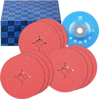 Abbildung von PFERD Fiberscheiben Set, 10 tlg. Keramikkorn Ø125mm CO COOL 36, 60, 80 mit Hochleistungs Stützteller 64198002