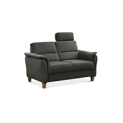 Abbildung von CAVADORE 2er Sofa Palera mit Federkern / Kompakte Zweisitzer Couch im Landhaus Stil inkl. 1 Kopfstütze 149 x 89 Mikrofaser, Grau