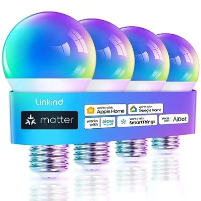 Abbildung von Linkind Matter Smart RGBTW Lampe, Wifi E27 Alexa Glühbirne, 1800 6500K Mehrfarbige WLAN Intelligent Birne, Musik Sync, Kompatibel mit Siri/Google Home/SmartThings, 800 Lumen, ersetzt 60 Watt, 4 Stück