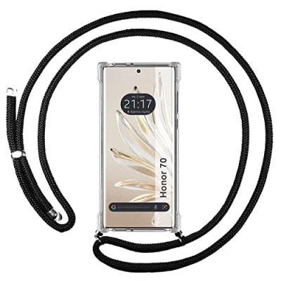 Abbildung von Schutzhülle Anhänger Transparent für Huawei Honor 70 5G Mit Lanyard Schwarz