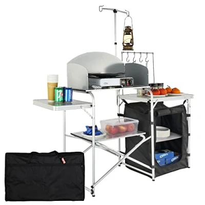Abbildung von VEVOR Campingküche Outdoor Faltbar 78 x 49 13 cm, Alu Campingschrank, Camping Küche mit Windschutz, Campingmöbel Reiseküche inkl. Haken &amp; Lampenmast 66 121 Küchenschrank Campingtisch Reisen