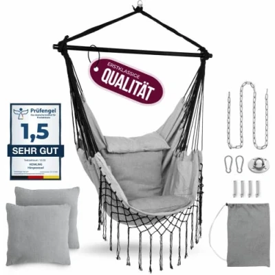 Abbildung von HEIMLING® Hängesessel Indoor &amp; Outdoor XXL [All Inclusive Paket mit Aufhängung + 3 Kissen] Kinder Erwachsene bis 150 kg Hängematte Wohn Schlafzimmer, Garten Balkon Terrasse