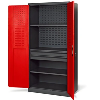 Abbildung von Jan Nowak Werkzeugschrank TC02AM Werkstattschrank mit Schubladen Flügeltüren Metallschrank 3 Fachböden Pulverbeschichtung 185 cm x 92 50 (Rot)