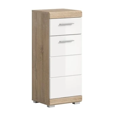 Abbildung von xonox.home Badezimmer Lambada X06F1701 Kommode Schrank Standschrank in Front weiß Hochglanz Korpus Sonoma Eiche hell ca. 37x88x31 cm