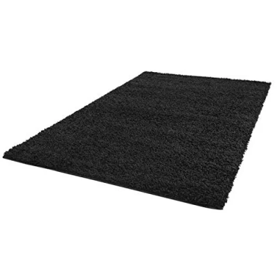 Abbildung von ayshaggy Shaggy Teppich Hochflor Langflor Einfarbig Uni Schwarz Weich Flauschig Wohnzimmer, Größe: 200 x 290 cm