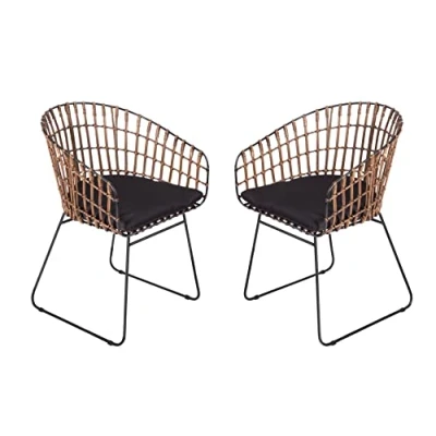 Abbildung von SAM 2er Set Rattanstuhl Lima, Farbe Dunkelbraun, inklusive Sitzkissen, Korbstuhl mit Metallrahmen, Geflechtstuhl/Eisenstuhl im Retro Design, Esszimmerstuhl Armlehnen