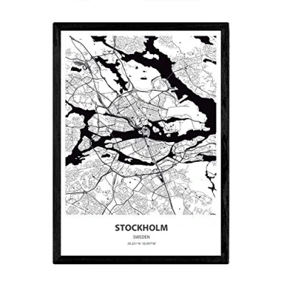 Abbildung von Nacnic Poster mit Karte von Stockholm Schweden. Sheets Städte Nordeuropas Meeren und Flüssen in schwarzer Farbe. A3