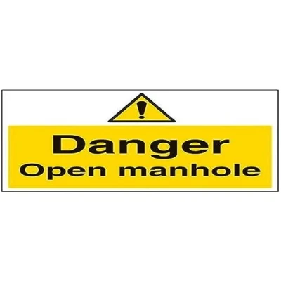 Abbildung von VSafety Warnschild &quot;Danger, Open Manhole&quot;, Querformat, 400 mm x 300 mm, 1 starrer Kunststoff