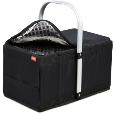 Abbildung von achilles Einkaufs Korb mit Kühl Einsatz, Picknick Aluminium Griff, Tasche, Klapp Box, Trage Korb, Falt 40 cm x 24 20 (Schwarz)