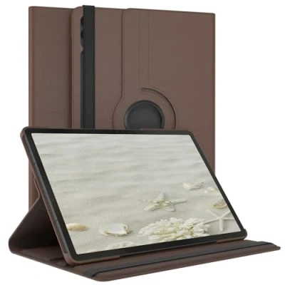Abbildung von EAZY Case Tablet Hülle für Samsung Galaxy Tab S10 Plus / S9 FE Schutzhülle Smart Cover Rotationcase zum Aufstellen Klapphülle 360 drehbar mit Standfunktion Tasche Kunstleder Braun