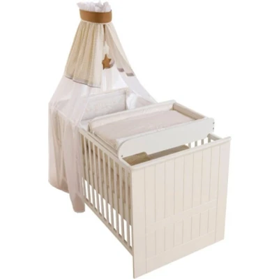 Abbildung von roba Wickelplatte inkl. Wickelauflage &#039;Vichy beige&#039; Wickeltisch zum Aufsetzen auf Babybetten &amp; Kinderbetten 60 x 120 bis 70 140 cm Holz weiß