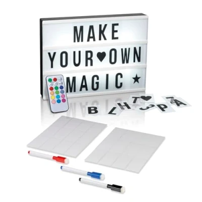 Abbildung von EASYmaxx LED Leuchtkasten mit Farbwechsel plus Schreibset 173 Buchstaben Sonderzeichen + Symbole, A4 Format Batteriebetrieben, USB Anschluss
