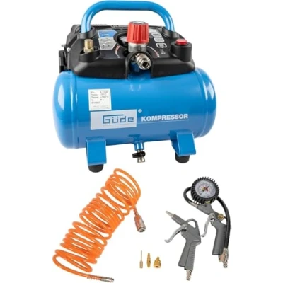 Abbildung von Güde Kompressor Airpower 190/08/6 (ölfrei, max. Druck 8 bar, Kessel 6 l, 1100 W, eff. Liefermenge 145 l/min, Druckminderer/Manometer/Kondensatablassschraube, inkl. tlg. Zubehör, Testnote SEHR GUT)
