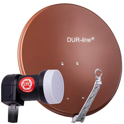 Abbildung von DUR line 1 Teilnehmer Set Qualitäts Alu Satelliten Komplettanlage Select 75cm/80cm Spiegel/Schüssel Rot + Single LNB für Receiver/TV [Neuste Technik, DVB S2, 4K, 3D]