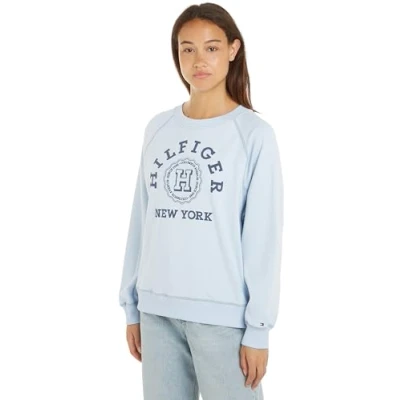 Abbildung von Tommy Hilfiger REG Varsity Raglan Sweatshirt Heavyweight Sweatshirts Damen, Blau (Breezy Blue), XXL