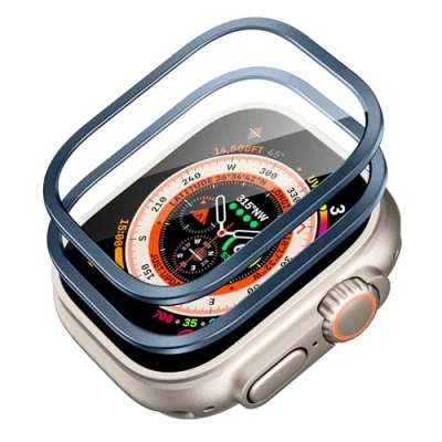 Abbildung von ESR Armorite Schutzfolie für Apple Watch Ultra 2/1 (2024/2023/2022, 49 mm), Militärnorm Schutz, Displayschutz aus Gehärtetem Glas mit Aluminiumrahmen, Vollflächiger Dunkelblau, 2 Stück