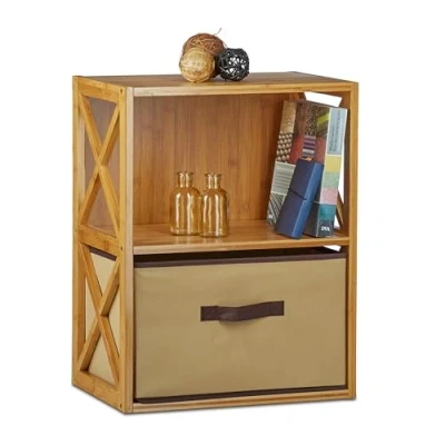 Abbildung von relaxdays Standregal Regal Bambus mit Korb, 2